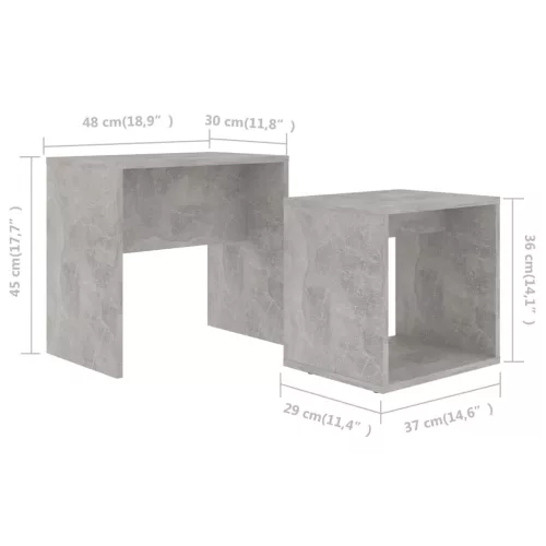 Betonszürke szerelt fa dohányzóasztal szett 48 x 30 x 45 cm