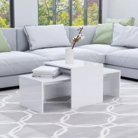   Magasfényű fehér szerelt fa dohányzóasztal szett 100x48x40 cm