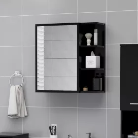   Fekete szerelt fa tükrös fürdőszoba szekrény 62,5x20,5x64 cm
