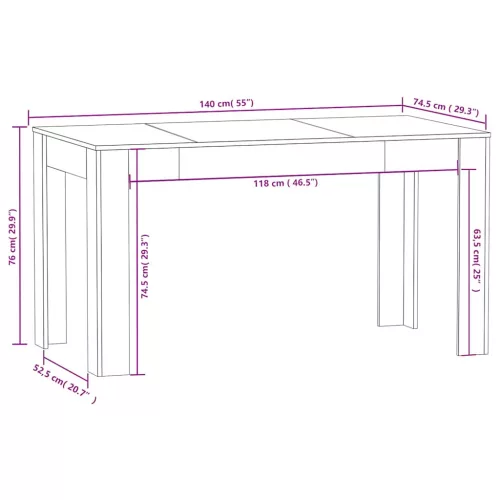 Betonszürke szerelt fa étkezőasztal 140 x 74,5 x 76 cm