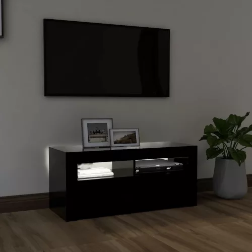 Fekete TV-szekrény LED-világítással 90x35x40 cm