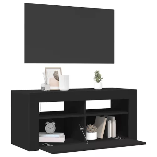 Fekete TV-szekrény LED-világítással 90x35x40 cm