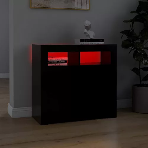 Fekete tálalószekrény LED-világítással 80 x 35 x 75 cm