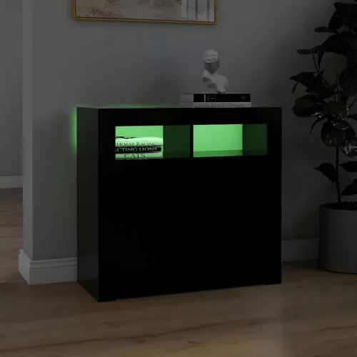 Fekete tálalószekrény LED-világítással 80 x 35 x 75 cm