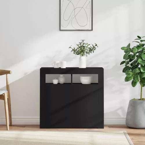 Fekete tálalószekrény LED-világítással 80 x 35 x 75 cm