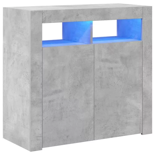 Betonszürke tálalószekrény LED-világítással 80 x 35 x 75 cm