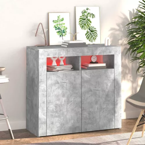 Betonszürke tálalószekrény LED-világítással 80 x 35 x 75 cm