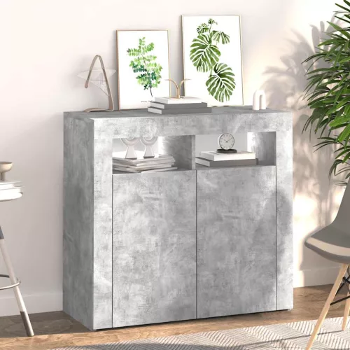 Betonszürke tálalószekrény LED-világítással 80 x 35 x 75 cm
