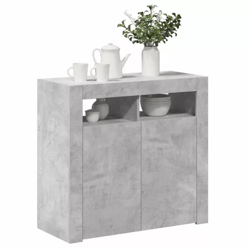 Betonszürke tálalószekrény LED-világítással 80 x 35 x 75 cm