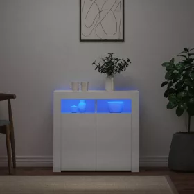   Magasfényű fehér tálalószekrény LED-lámpákkal 80 x 35 x 75 cm