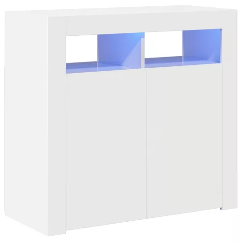 Magasfényű fehér tálalószekrény LED-lámpákkal 80 x 35 x 75 cm