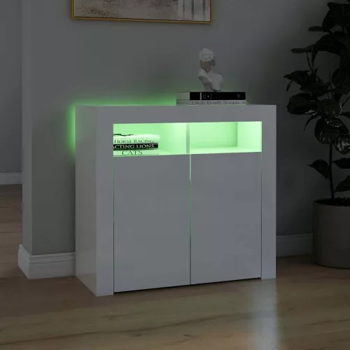 Magasfényű fehér tálalószekrény LED-lámpákkal 80 x 35 x 75 cm