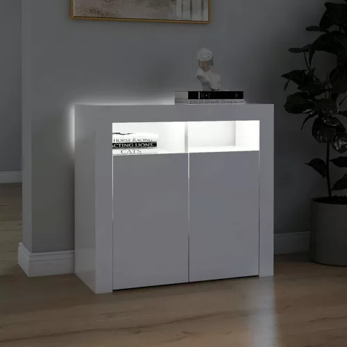 Magasfényű fehér tálalószekrény LED-lámpákkal 80 x 35 x 75 cm