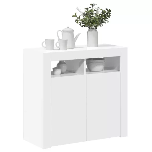 Magasfényű fehér tálalószekrény LED-lámpákkal 80 x 35 x 75 cm