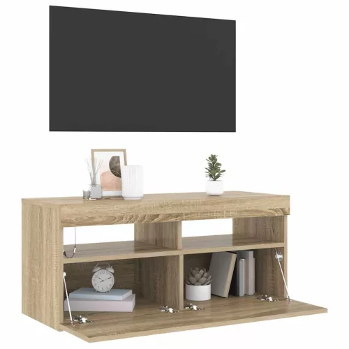 Sonoma tölgy színű TV-szekrény LED-világítással 90 x 35 x 40 cm