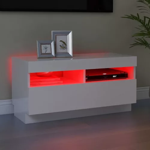 Magasfényű fehér TV-szekrény LED-lámpákkal 80 x 35 x 40 cm