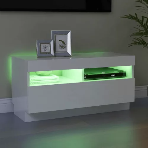 Magasfényű fehér TV-szekrény LED-lámpákkal 80 x 35 x 40 cm