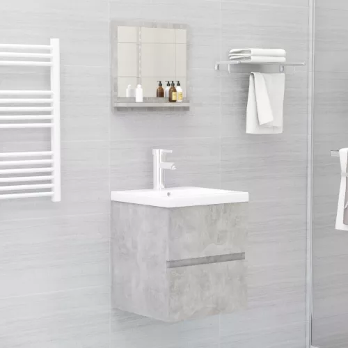Betonszürke szerelt fa fürdőszobai tükör 40 x 10,5 x 37 cm