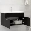 Fekete szerelt fa mosdószekrény 80 x 38,5 x 46 cm