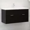 Fekete szerelt fa mosdószekrény 90 x 38,5 x 46 cm