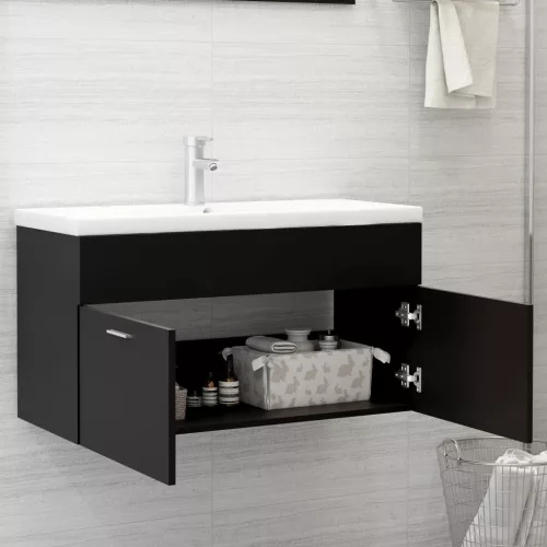 Fekete szerelt fa mosdószekrény 90 x 38,5 x 46 cm