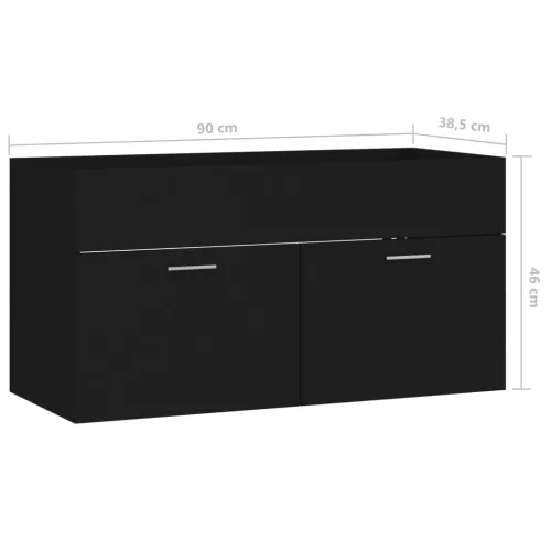 Fekete szerelt fa mosdószekrény 90 x 38,5 x 46 cm