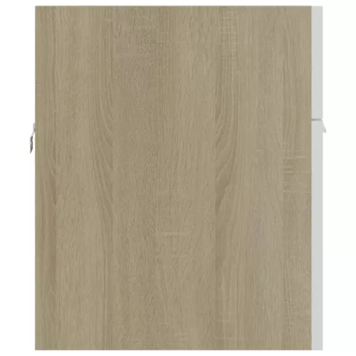 Fehér és sonoma tölgy szerelt fa mosdószekrény 90x38,5x46 cm