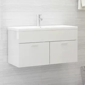   Magasfényű fehér szerelt fa mosdószekrény 90 x 38,5 x 46 cm
