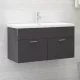 Magasfényű szürke szerelt fa mosdószekrény 90 x 38,5 x 46 cm