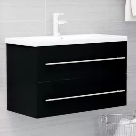 Fekete szerelt fa mosdószekrény 80 x 38,5 x 48 cm
