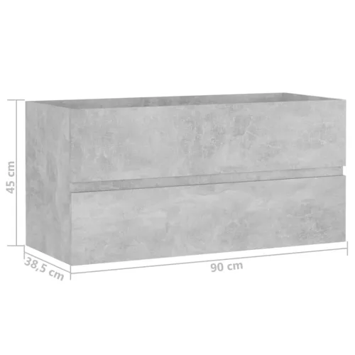 Betonszürke szerelt fa mosdószekrény 90 x 38,5 x 45 cm