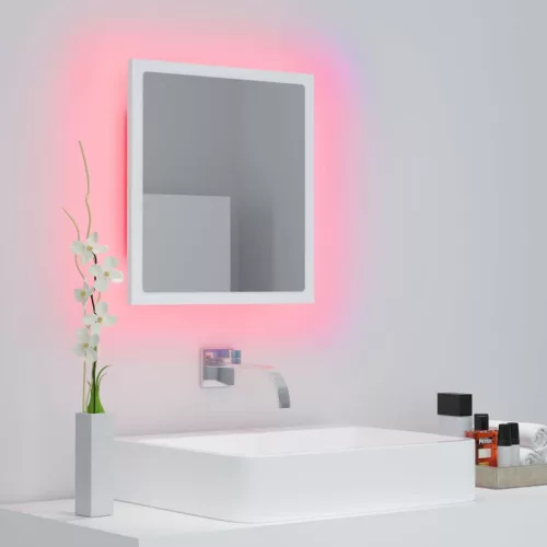 Fehér akril LED-es fürdőszobai tükör 40 x 8,5 x 37 cm