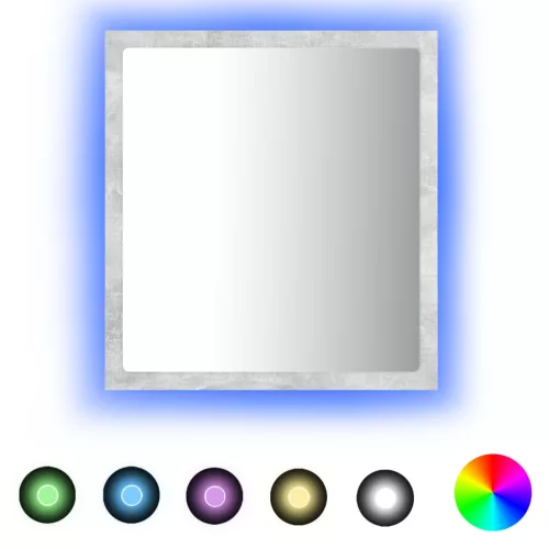 Betonszürke akril LED-es fürdőszobatükör 40x8,5x37 cm