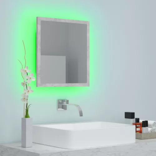 Betonszürke akril LED-es fürdőszobatükör 40x8,5x37 cm