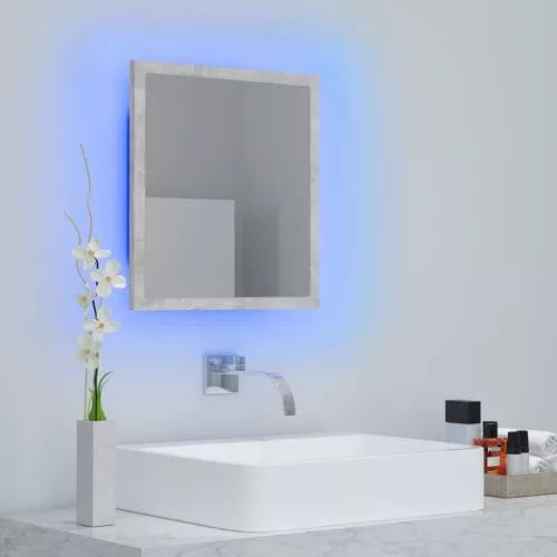 Betonszürke akril LED-es fürdőszobatükör 40x8,5x37 cm