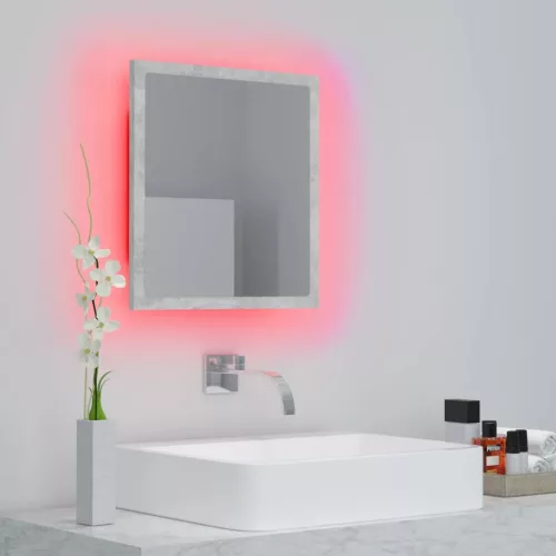 Betonszürke akril LED-es fürdőszobatükör 40x8,5x37 cm