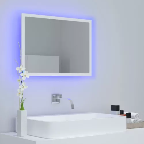 Fehér akril LED-es fürdőszobai tükör 60 x 8,5 x 37 cm