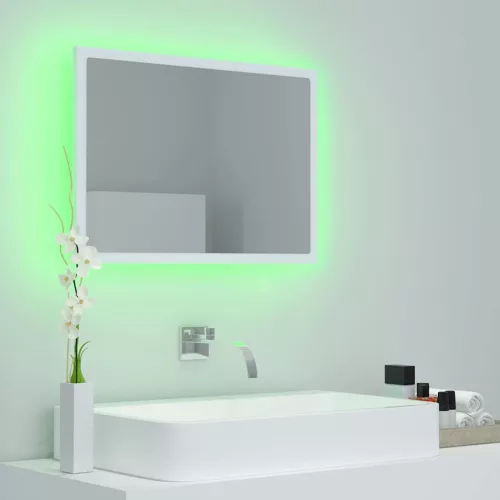 Fehér akril LED-es fürdőszobai tükör 60 x 8,5 x 37 cm