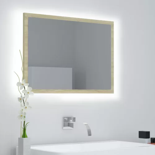 Sonoma tölgy akril LED-es fürdőszobai tükör 60x8,5x37 cm