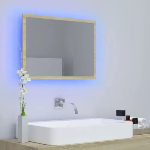 Sonoma tölgy akril LED-es fürdőszobai tükör 60x8,5x37 cm