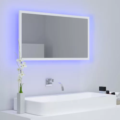 Fehér akril LED-es fürdőszobai tükör 80 x 8,5 x 37 cm