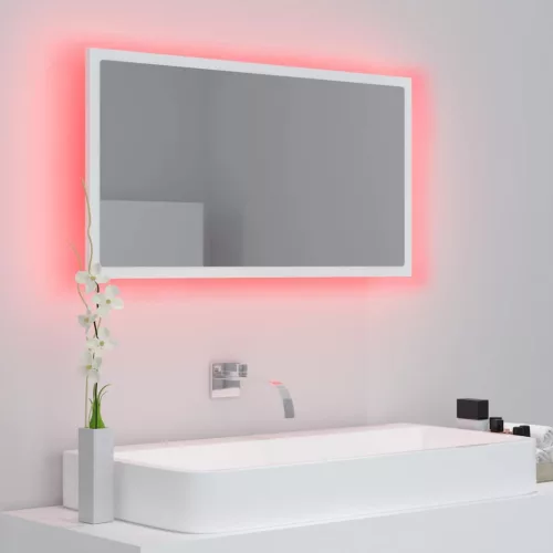 Fehér akril LED-es fürdőszobai tükör 80 x 8,5 x 37 cm
