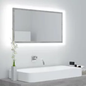 Betonszürke akril LED-es fürdőszobatükör 80x8,5x37 cm