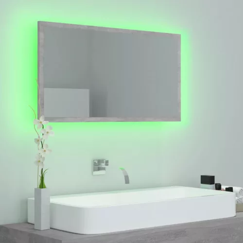 Betonszürke akril LED-es fürdőszobatükör 80x8,5x37 cm