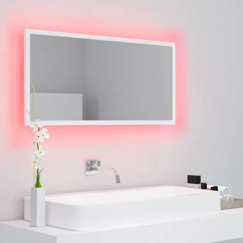 Fehér akril LED-es fürdőszobai tükör 90 x 8,5 x 37 cm