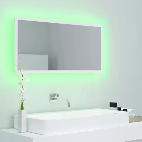 Fehér akril LED-es fürdőszobai tükör 90 x 8,5 x 37 cm