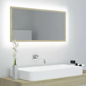   Sonoma tölgy akril LED-es fürdőszobai tükör 90x8,5x37 cm