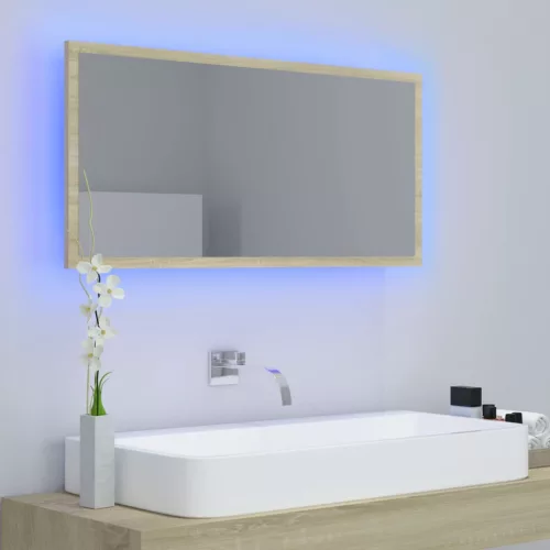 Sonoma tölgy akril LED-es fürdőszobai tükör 90x8,5x37 cm
