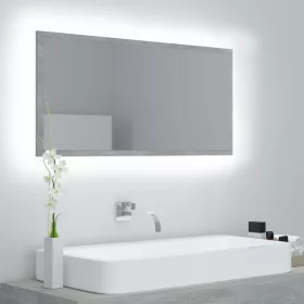 Betonszürke akril LED-es fürdőszobatükör 90x8,5x37 cm