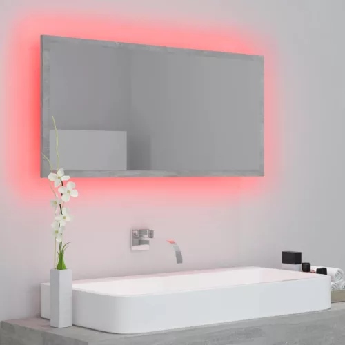 Betonszürke akril LED-es fürdőszobatükör 90x8,5x37 cm